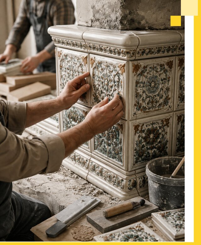 Изразцовые камины под ключ в Красногорске: проект и монтаж