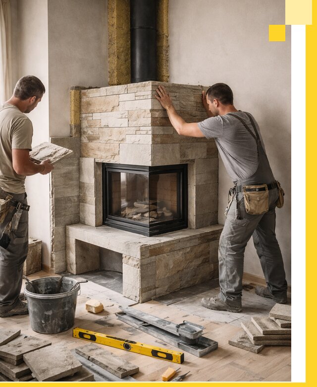 Угловые камины под ключ проект, монтаж и отделка в Красногорске