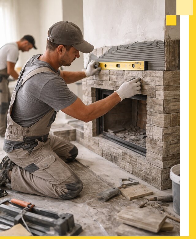 Облицовка каминов в Красногорске, монтаж и отделка натуральным камнем