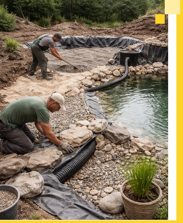 Строительство природных бассейнов и озер в Красногорске под ключ