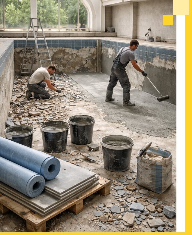 Реконструкция бассейнов в Красногорске: ремонт, гидроизоляция