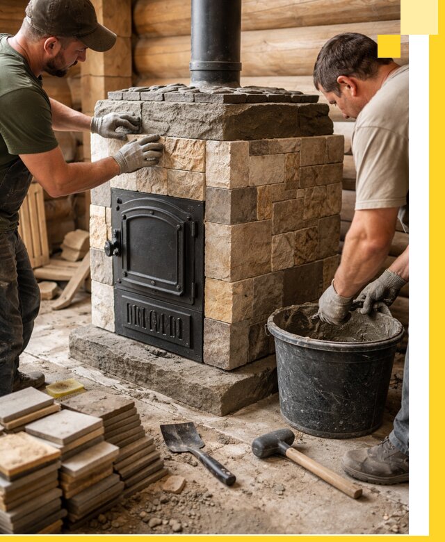 Облицовка банной печи под ключ в Красногорске: камень и плитка