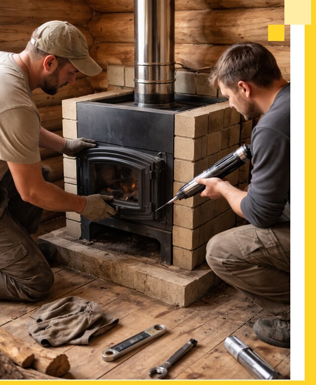 Монтаж и установка печи в бане под ключ с гарантией в Красногорске