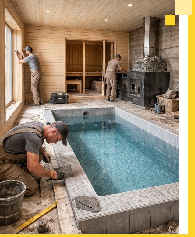 Проект бани с бассейном и сауной в Красногорске под ключ