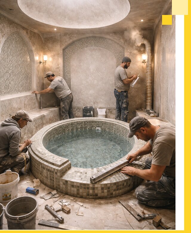 Профессиональное строительство хамама с бассейном в Красногорске под ключ