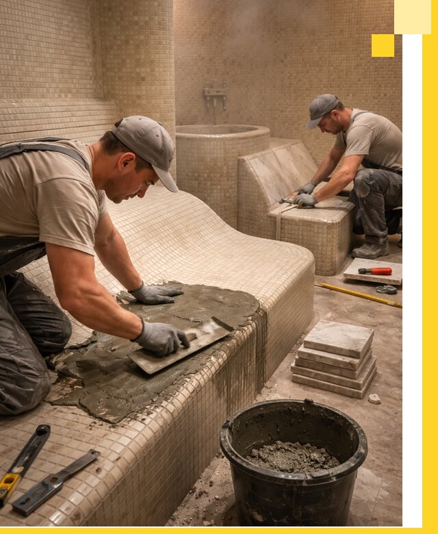 Лежаки для хамама под ключ в Красногорске, проект и монтаж