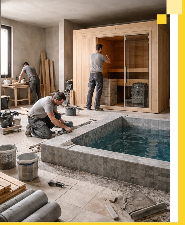 SPA зоны под ключ с бассейном сауной и печью в Красногорске